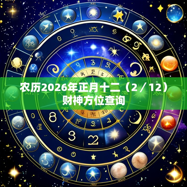 农历2026年正月十二（2／12）财神方位查询