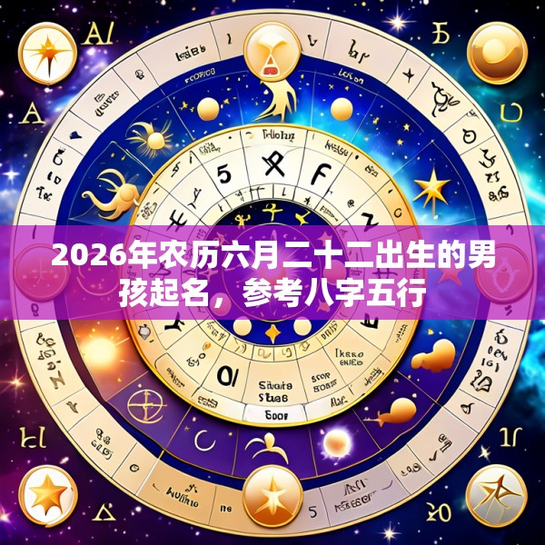 2026年农历六月二十二出生的男孩起名，参考八字五行