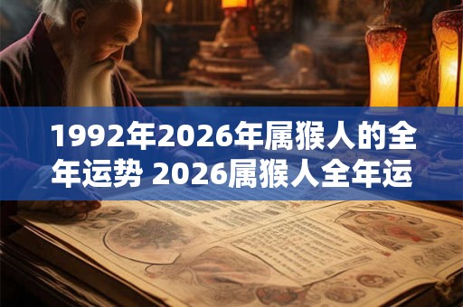 1992年2026年属猴人的全年运势 2026属猴人全年运势如何